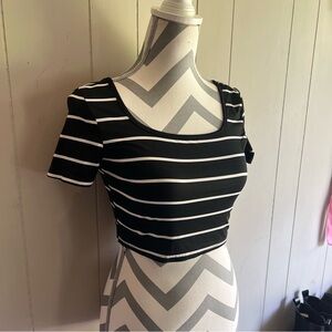 SHEIN Black and White Striped Crop Top